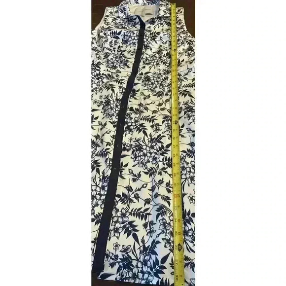 CAROLINA HERRERA Sleeveless Midi Dress 12 L Mock Neck Navy Floral Motif Damask - Picture 11 of 13